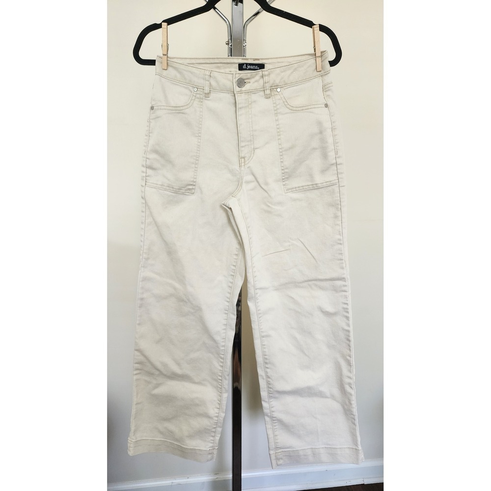 d.jeans Cream Utility Crop Jeans Women 6 Wide Leg Stretch High Rise Patch Pocket